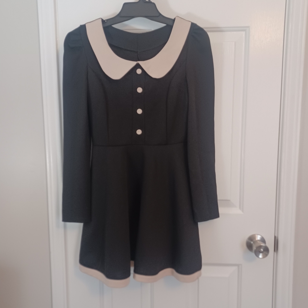 Mid Century Modern Mini Dress With Wide Creme Collar Sz S